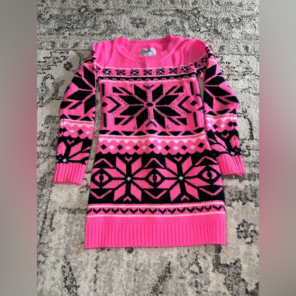 Justice Vibrant Pink and Black Patterned Sweater